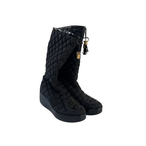 Tory Burch Gigi Nylon Quilted Wedge Platform Snow Boots Women 7.5  READ - Picture 2 of 16